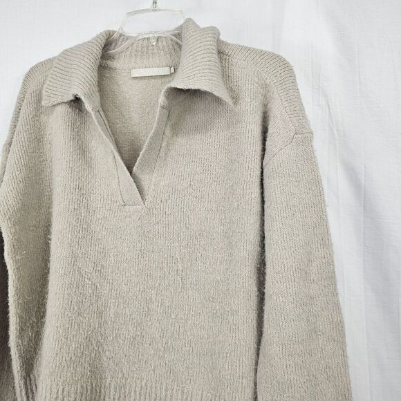 One Grey Day Women’s Size Small Beige Collared Pullover Swester Ribbed - Picture 3 of 7